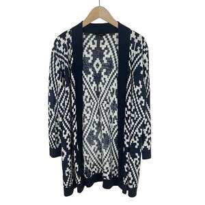 Talbots Linen & Cotton Cardigan Sweater Navy Blue & White Size Small